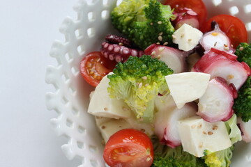 Octopus and vegetable with Mozzarella cheese salad