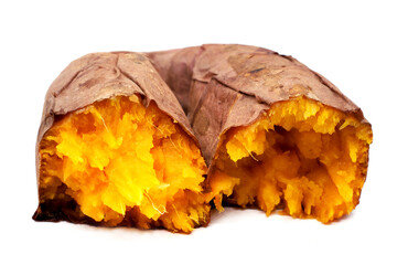 roasted sweet potatoes on a white background