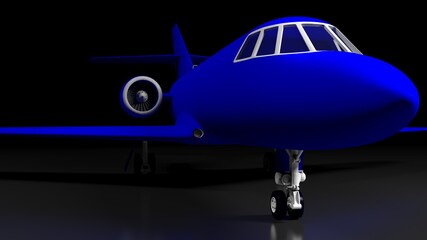 Blue jet aircraft for personal business travel - 3D rendering illustration