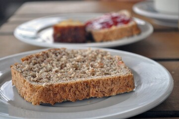 sweet strawberries jam on bread slice