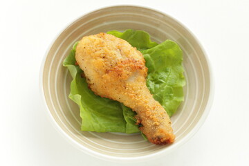 Fried chicken on dish for junk food with copy space
