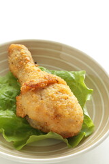 fried chicken on lettuce with copy space