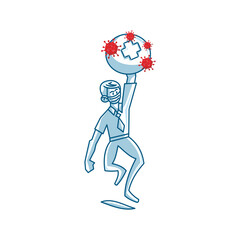 Businessman with a shield is protected from a virus attack