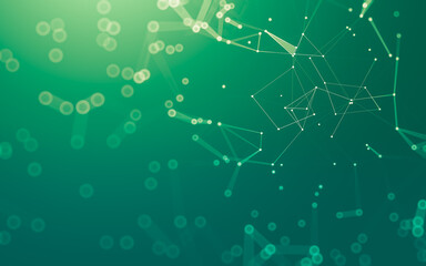 Abstract background. Molecules technology with polygonal shapes, connecting dots and lines. Connection structure. Big data visualization.