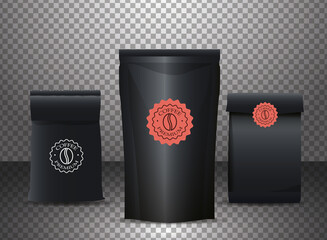 set of black elegant coffee bags packings products