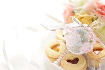 Homemade heart shaped jam cookies
