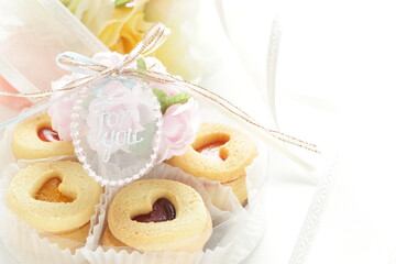 Homemade heart shaped jam cookies