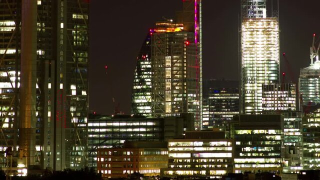 Timelapse video of skyscrapers at night, London, England, UK