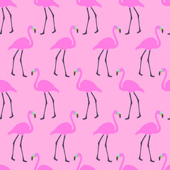 Seamless pattern flamingo with pink background