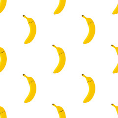 Kawaii Cartoon Banana. Seamless Vector Pattern