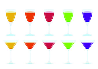  champagne glasses wine and fruit juice isolated on white background illustration vector 