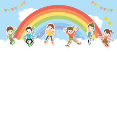 Background of children jumping cheerfully