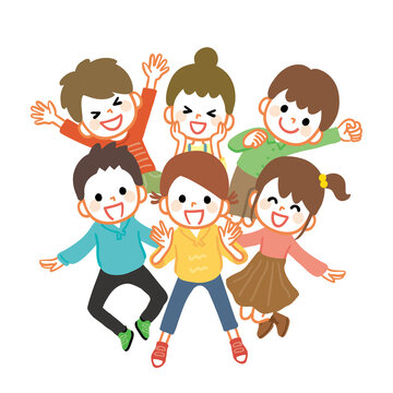 Illustration of many cheerful kids