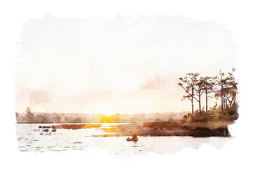 Sunrise with lake and forest