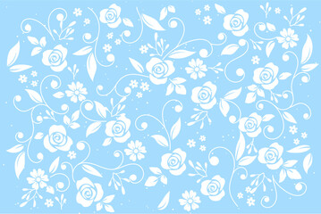 fabric design repeated pattern roses, flowers and branches with white background vector illustration textile.