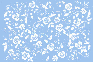 fabric design repeated pattern roses, flowers and branches with white background vector illustration textile.