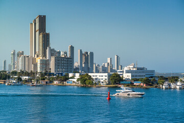 Cartagena das Indias, Bolivar, Colombia on February 11, 2018. Boca Grande neighborhood with its imposing skyscrapers.