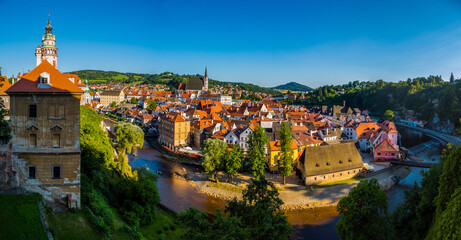 Panorama of the historical part of(Cesky Krumlov),  Sunny summer day,  Czech Republic