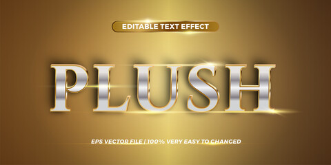 Text effect in 3d gradient silver Plush words text effect theme editable metal gold color concept with gold background