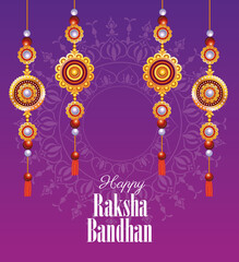 happy raksha bandhan celebration with decorations hanging