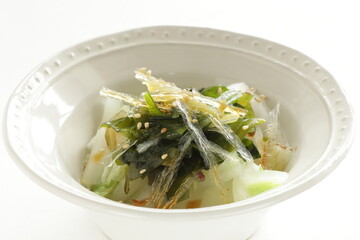 Japanese healthy food, agar and boiled cabbage salad