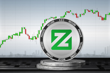 Zcoin cryptocurrency; Zcoin XZC coin on the background of the chart