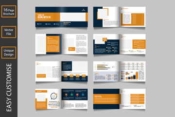 Fototapeta na wymiar Business brochure template layout design, , annual report minimal template, yellow minimal business profile template layout, editable brochure, 16 pages brochure layout design template layout.