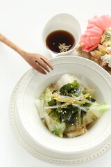 Japanese healthy food, agar and boiled cabbage salad