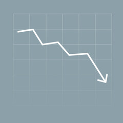 falling down chart toward the economic financial crisis on background