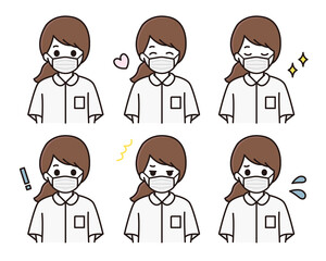 看護師 ナース マスク 表情アイコンセット