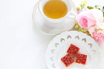 Strawberry and almond cookie with copy space 