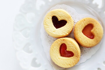 Homemade bakery, heart shaped jam cookie