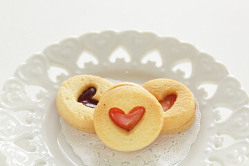 Homemade bakery, heart shaped jam cookie