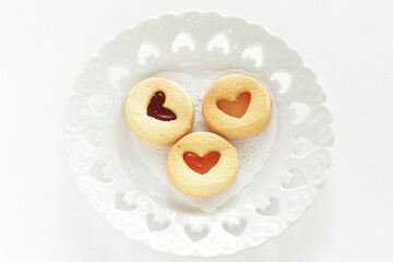 Homemade bakery, heart shaped jam cookie