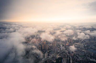 Fototapeta premium aerial view above cloud in nanning city china