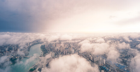aerial view above cloud in nanning city china