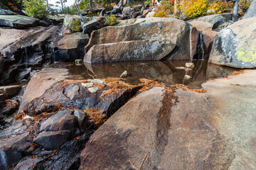 Reflections in the Pools of Placid Cascade Falls , Lake, Tahoe, California, USA