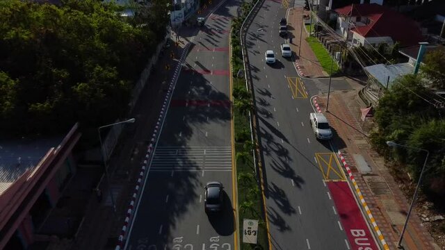 Lovely aerial footage flying over the road in jomtien Thailand