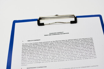 Close-up view of Standard contract terms and conditions for services
