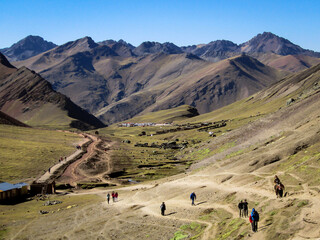 Landscape of the road to the rainbow mountain in Cusco, Peru.