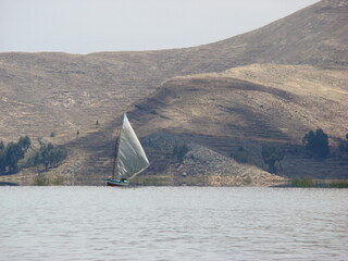 Sailing fisherboats on Lake Titicaca (Bolivia)