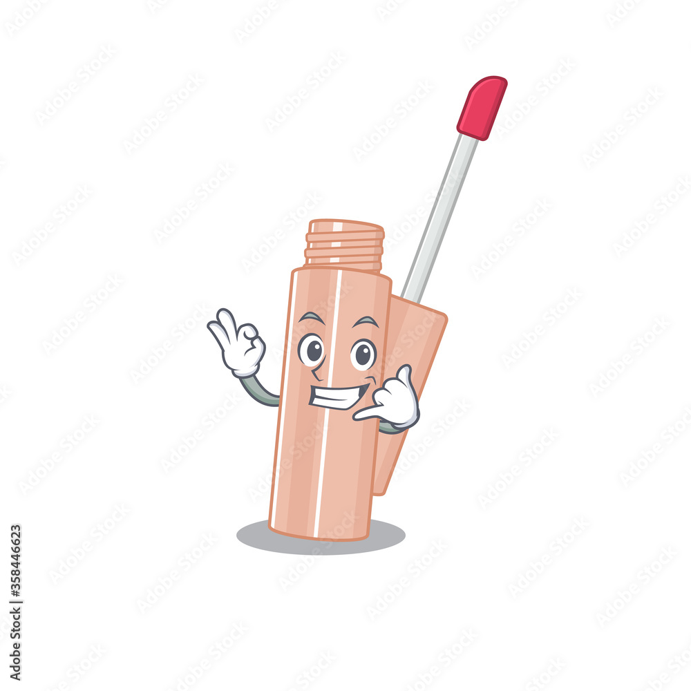 Sticker Caricature design of lip tint showing call me funny gesture