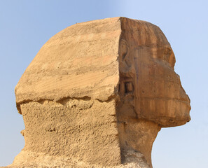 The great Sphinx and pyramid in Gaza, Egypt.