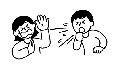 咳する私服男性と嫌がる私服女性（シンプル）