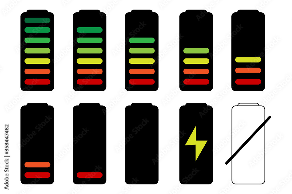 Poster battery charge icon. the energy level in the charger. vector image of full and low power cells. imag