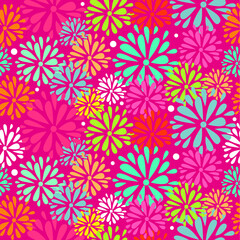 Seamless pattern colorful abstract flower with red background