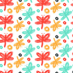 Seamless pattern colorful dragonfly with line style