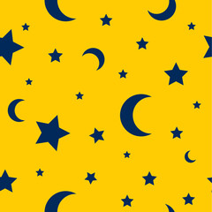 Seamless pattern star and moon with yellow background