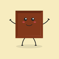 Cute Flat Cartoon Chocolate Bar Illustration. Vector illustration of cute bitten chocolate bar with a smiling expression. Cute chocolate mascot design