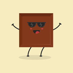 Cute Flat Cartoon Chocolate Bar Illustration. Vector illustration of cute bitten chocolate bar with a smiling expression. Cute chocolate mascot design